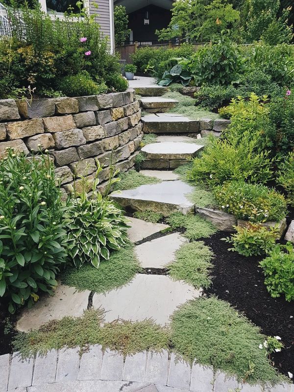 Basalt stack stone retaining wall and Paver Patio