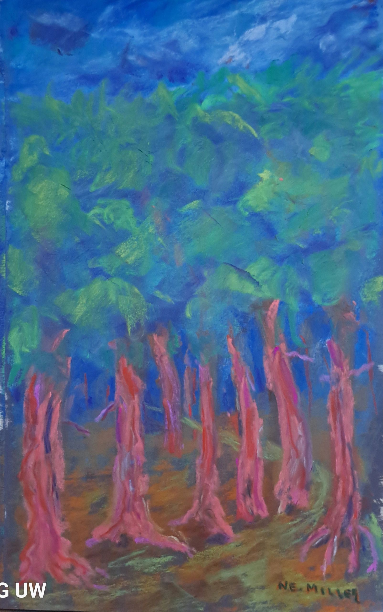 An imaginative picture of an enchanted forest.   A small 6 x 9 inch pastel on uart sanded paper...

