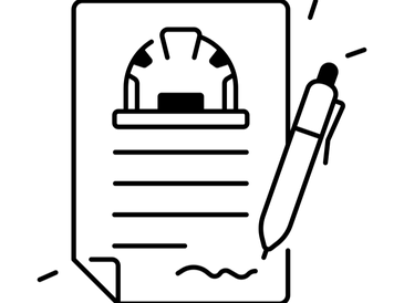 Minimalist icon of paperwork and pen, linking to the zoning and permits page.