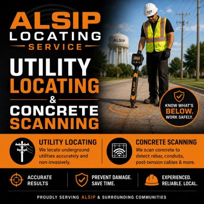 Alsip utility locating and concrete scanning service with safety focus.