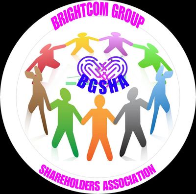 Colorful human figures in a circle with Brightcom Group Shareholders Association text.