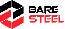 Red geometric steel company logo.