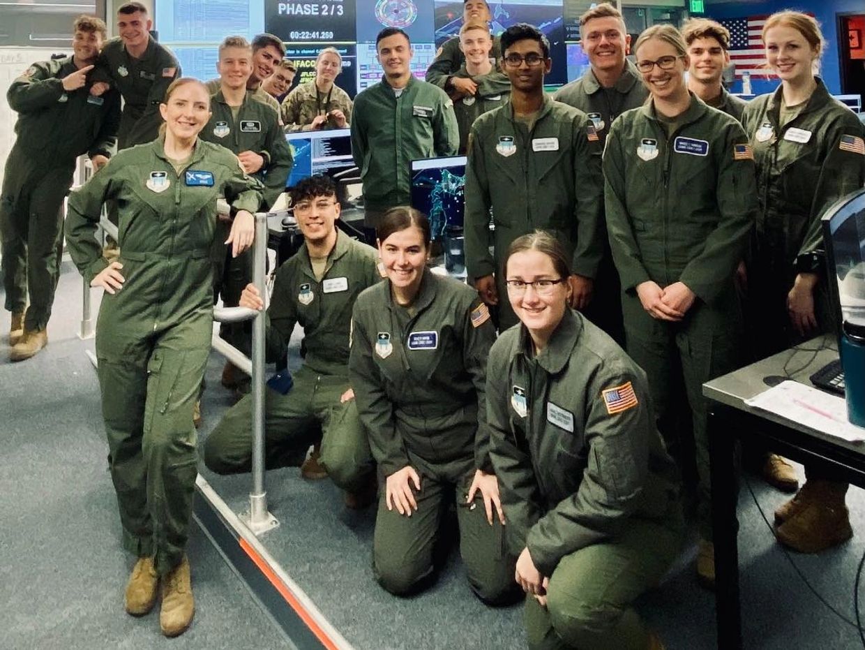 Bonnie Rushing in the US Air Force Academy's Multi-Domain Laboratory with her students wargaming lab
