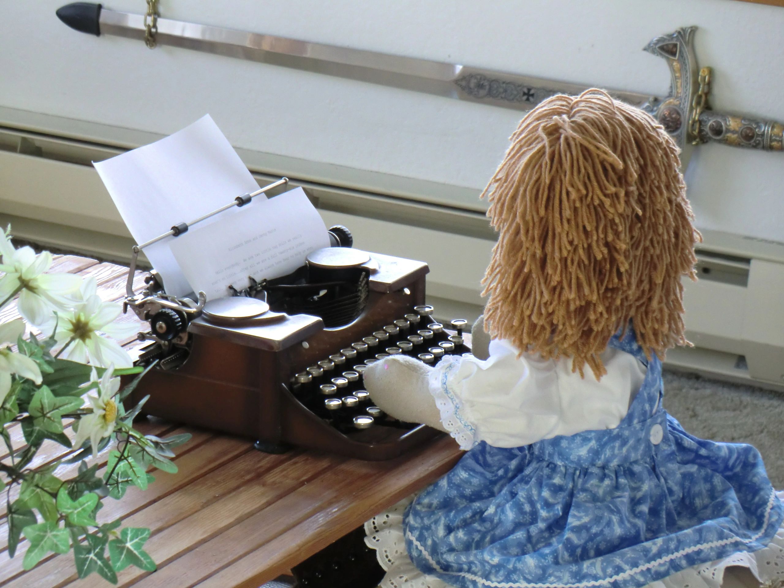 Elizabeth Anne on her grandmother's 1930's Royal typewriter.