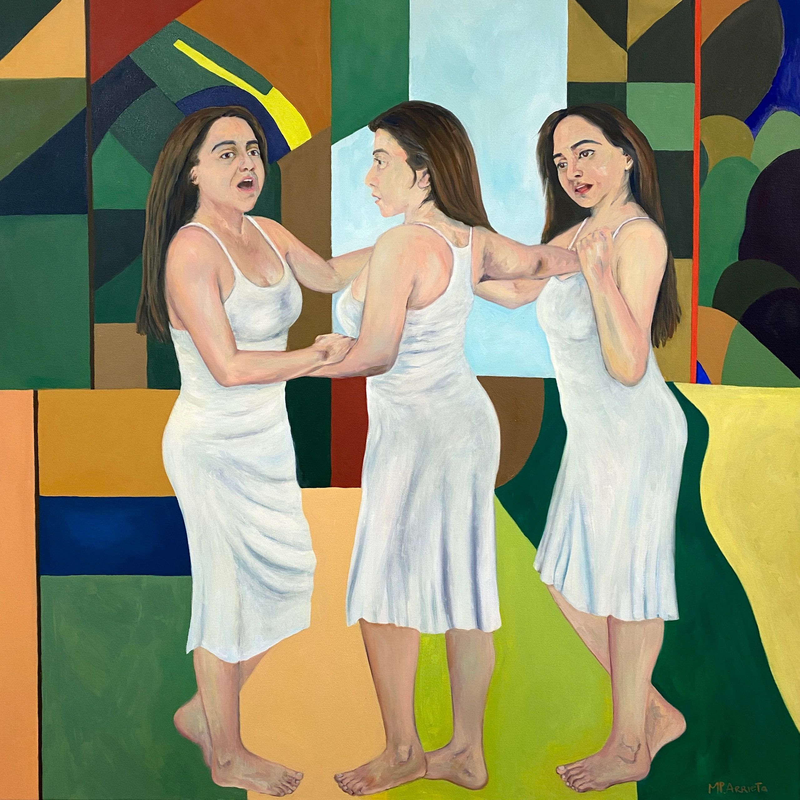 The Three Graces painting, oils 40 x 40 canvas. 