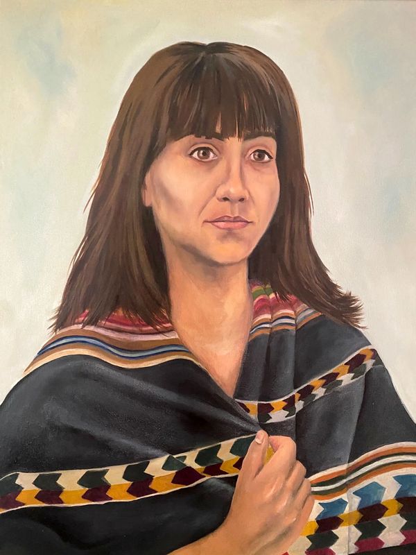 Self-portrait painting Request view of artist portfolio, oils on canvas