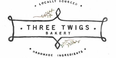 Three Twigs logo, black text over a white background. "Locally Sourced" and "Handmade Ingredients.