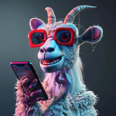 Stylish goat with red sunglasses using a smartphone, showing a modern and quirky vibe.