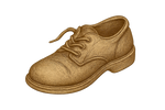 Crackly gristle A single, cracked leather shoe. Worn thin at the heel. Untied. Left here on purpose.
