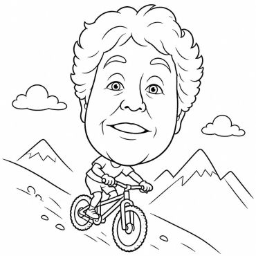 Caricature of a person mountain biking.