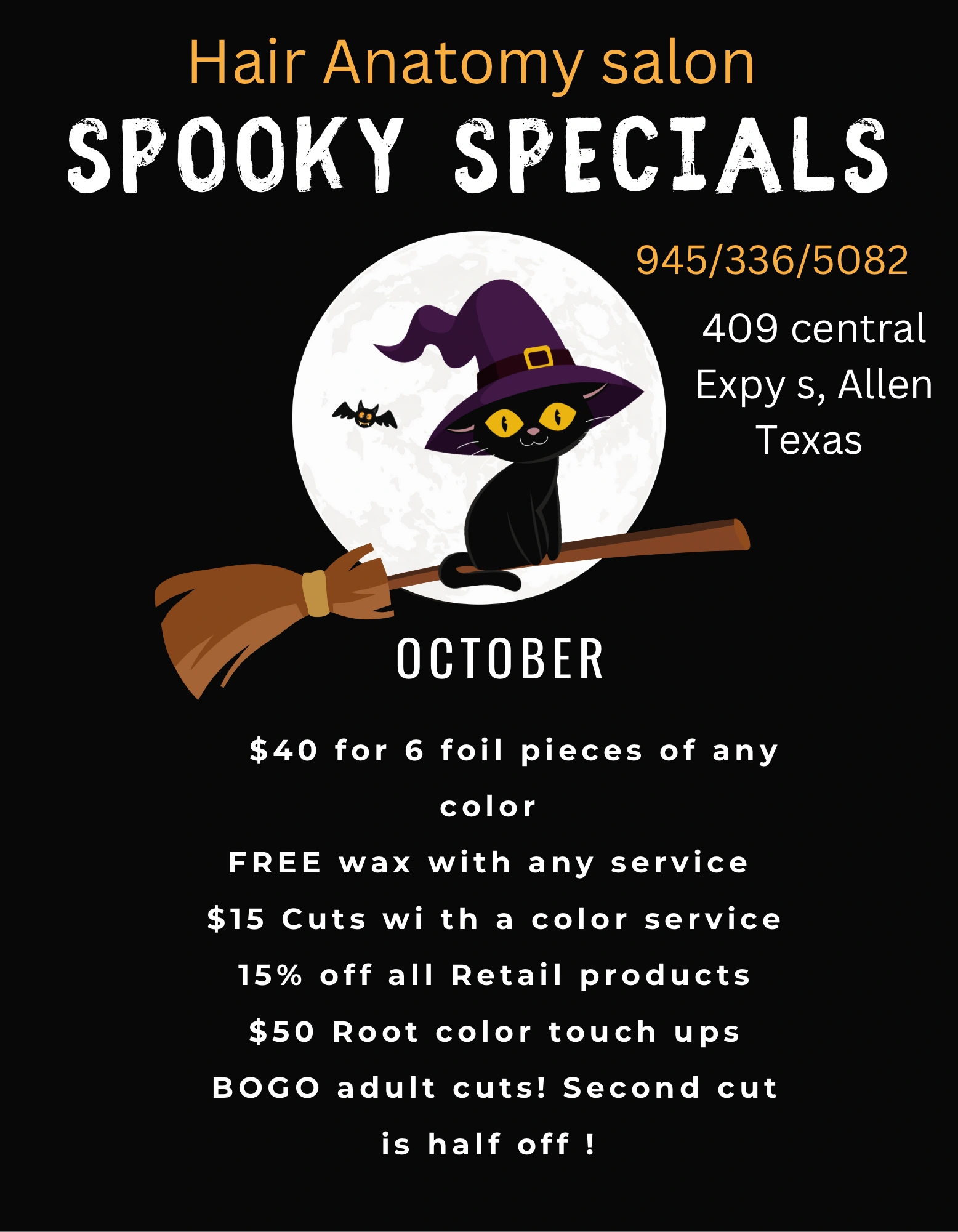 🎃October specials ! 👻

🚨REMINDER- I will be closed 21st-26th Plan accordingly ! 🚨

BOGO cuts! Br