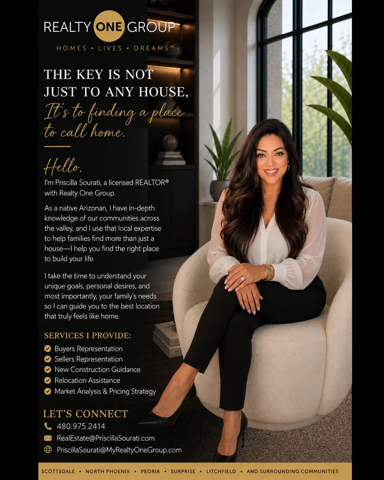 Real estate agent Priscilla Sourati offers personalized home-buying services in Arizona communities.