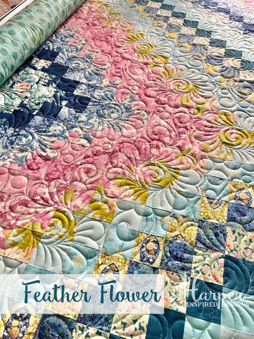 Feather Flower Digital E2E Quilting Pantograph Design
Puffy Feather flowers with swirl centers