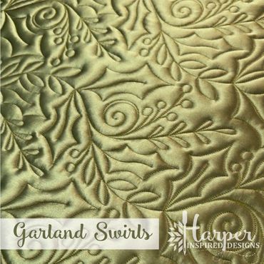 Digital Edge to Edge quilting pantograph design with Holly berries, swirls, and sprigs of holly