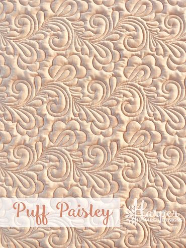 Digital Edge to Edge quilting pantograph design with puffy paisley and leafy feathers