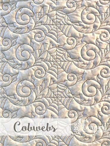 Digital Edge to Edge quilting pantograph design with spooky swirly vines and spider webs