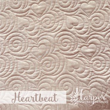 Digital Edge to Edge quilting pantograph design with hearts and swlrls