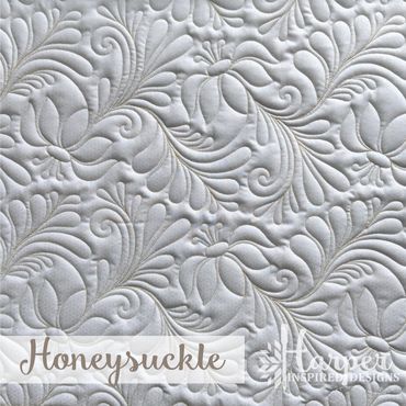 Digital Edge to Edge quilting pantograph design with honeysuckle flowers and feather plumes