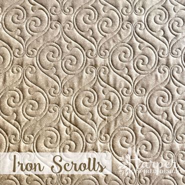 Digital Edge to Edge quilting pantograph design with wrought iron scrolls