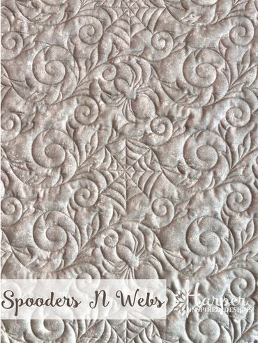 Digital Edge to Edge quilting pantograph design with spooky swirly vines and alternating spiders and