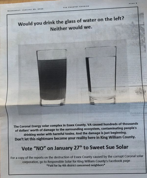 Anti-Sweet Sue Solar ad in The Country Courier