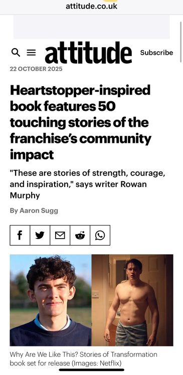 Attitude Magazine article about Why Are We Like This? Stories of Transformation about Heartstopper