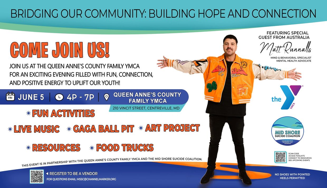 Community event at Queen Anne's County YMCA with music, activities, and special guest Matt Runnalls.