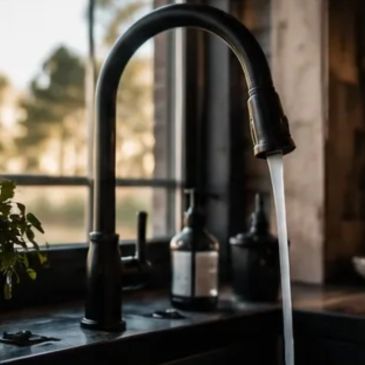 Water flowing from a kitchen faucet.