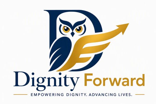 Logo of Dignity Forward with an owl and arrow.