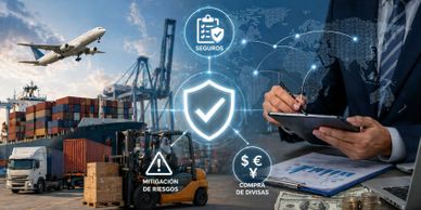Logistics and risk management in global trade with digital security.