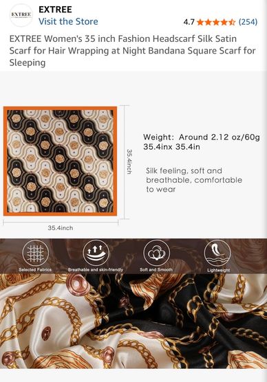 Recommended Satin Silk Scarf for Hair covering at night. Shop on Amazon 