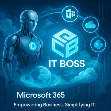 Futuristic robot promoting IT Boss and Microsoft 365 services.