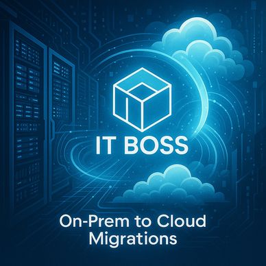 IT Boss logo with cloud and server graphics for on-prem to cloud migrations.