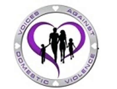Logo supporting voices against domestic violence with a family silhouette and heart.