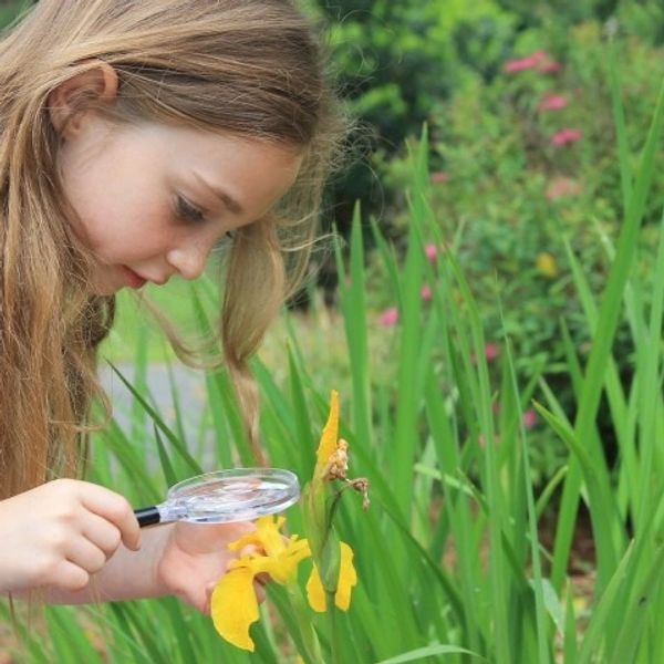 A girl playing with flowers