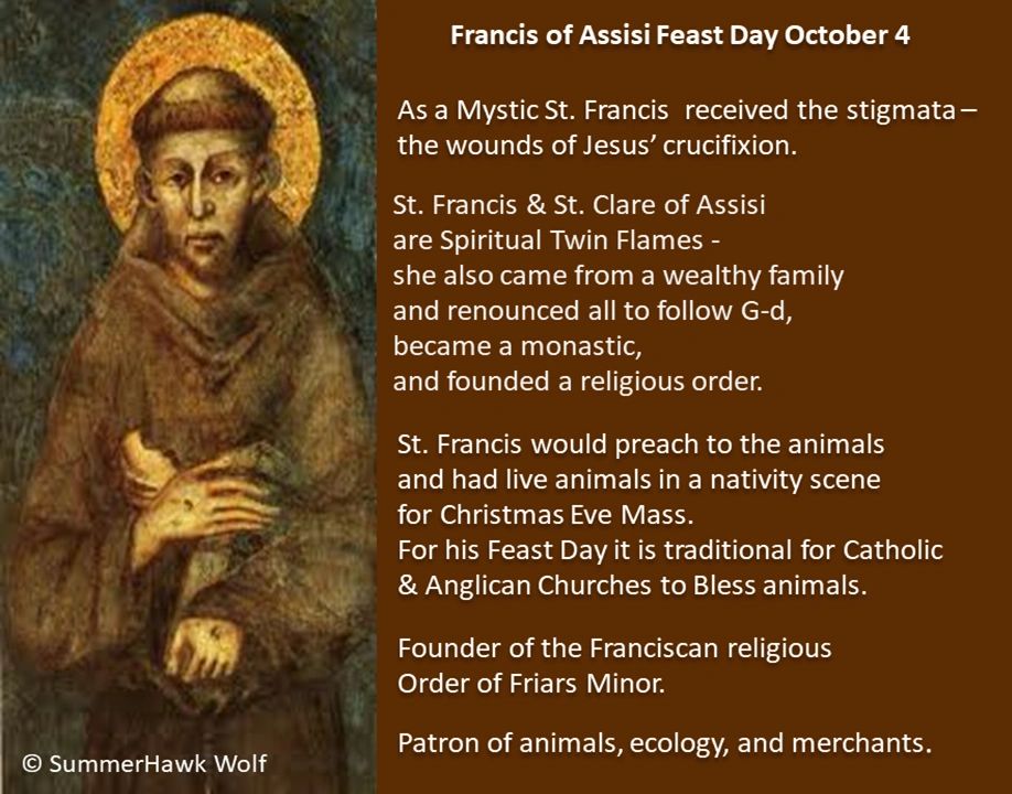 St. Francis of Assisi Feast Day Tuesday October 4.