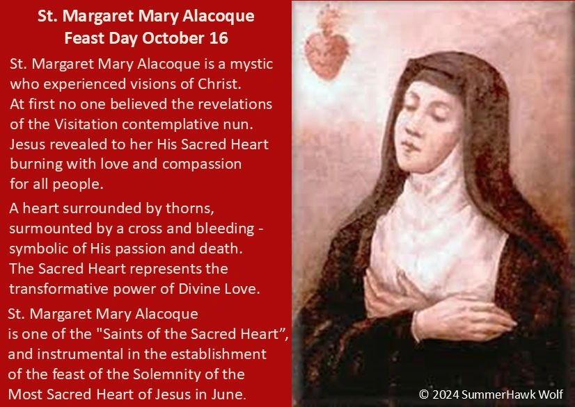St. Margaret Mary Alacoque, mystic & religious, Feast Day Oct 16