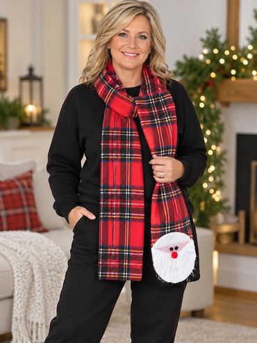 Novelty Santa Scarves available in 18 Designs and 16 Colors