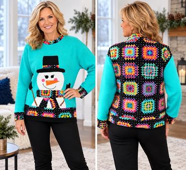 Color Block Pullover Fleece Novelty Appliqued with 