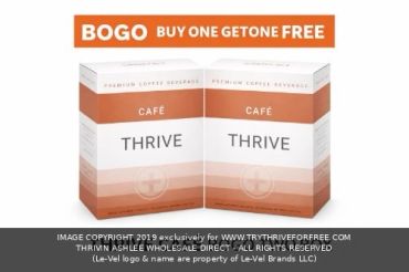Two boxes of Thrive premium coffee with a BOGO offer.