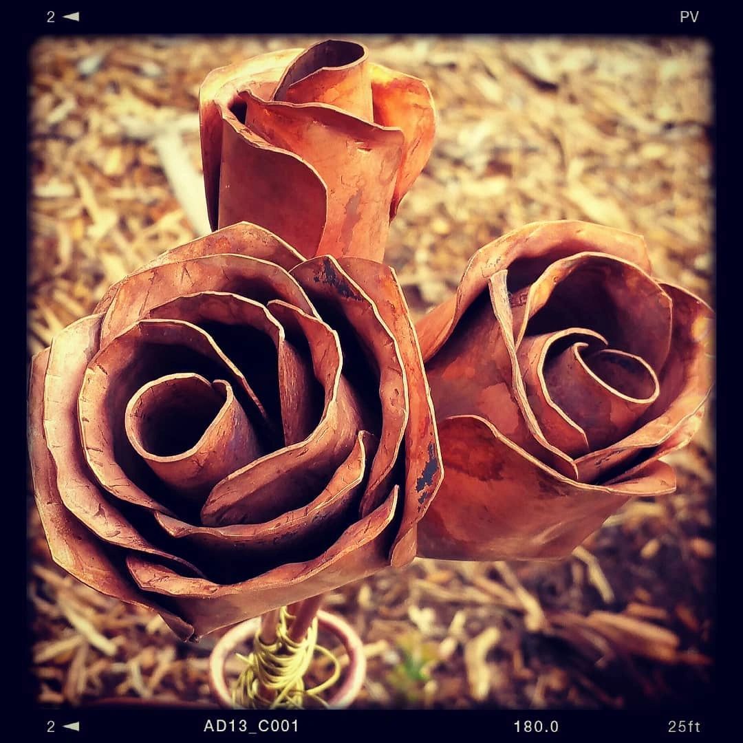 Standing Three Copper Roses 
For Table Decoration, Center Piece, Anniversary Gift.