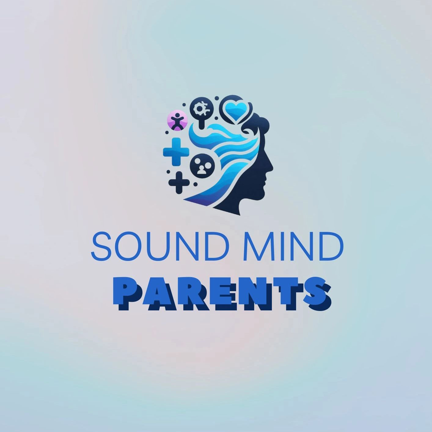 Logo for Sound Mind Parents with a stylized head and mental health icons.