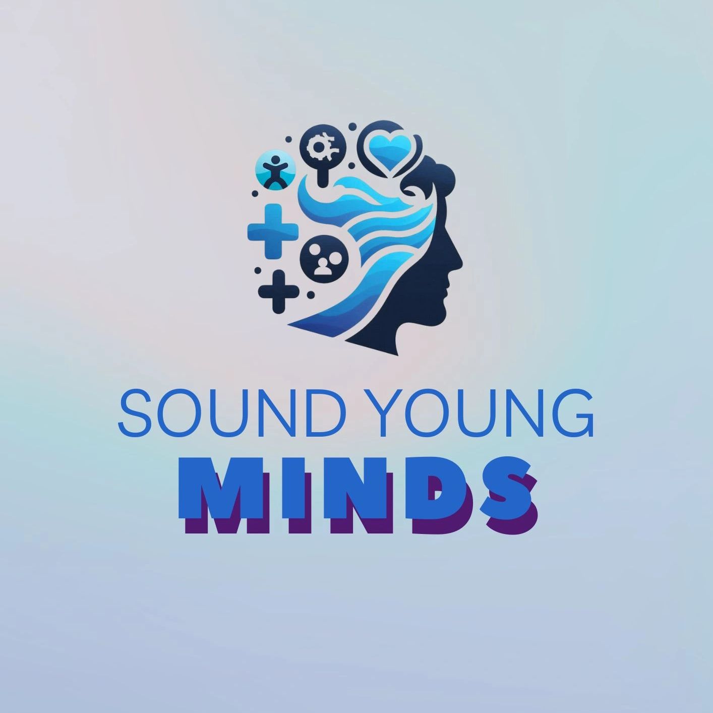 Logo of Sound Young Minds featuring a profile with mental health symbols.