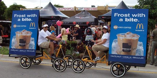 An example photo of mobile adbike outdoor advertising from National Mobile Billboards, LLC