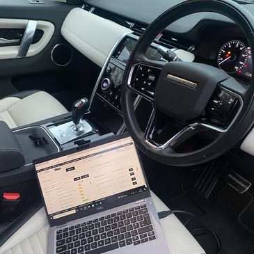 Land Rover Discovery Sport connected to the JLR diagnostics equipment at BTR Automotive near Norwich
