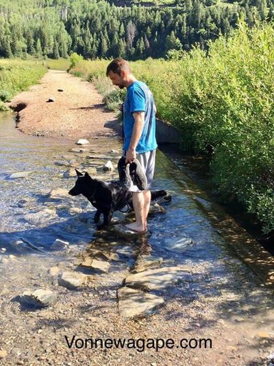 Picture of me and one of our dogs in Marble Colorado going for a walk