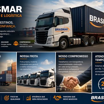 Truck and logistics company BrasMar showcasing fleet and commitment to quality service.