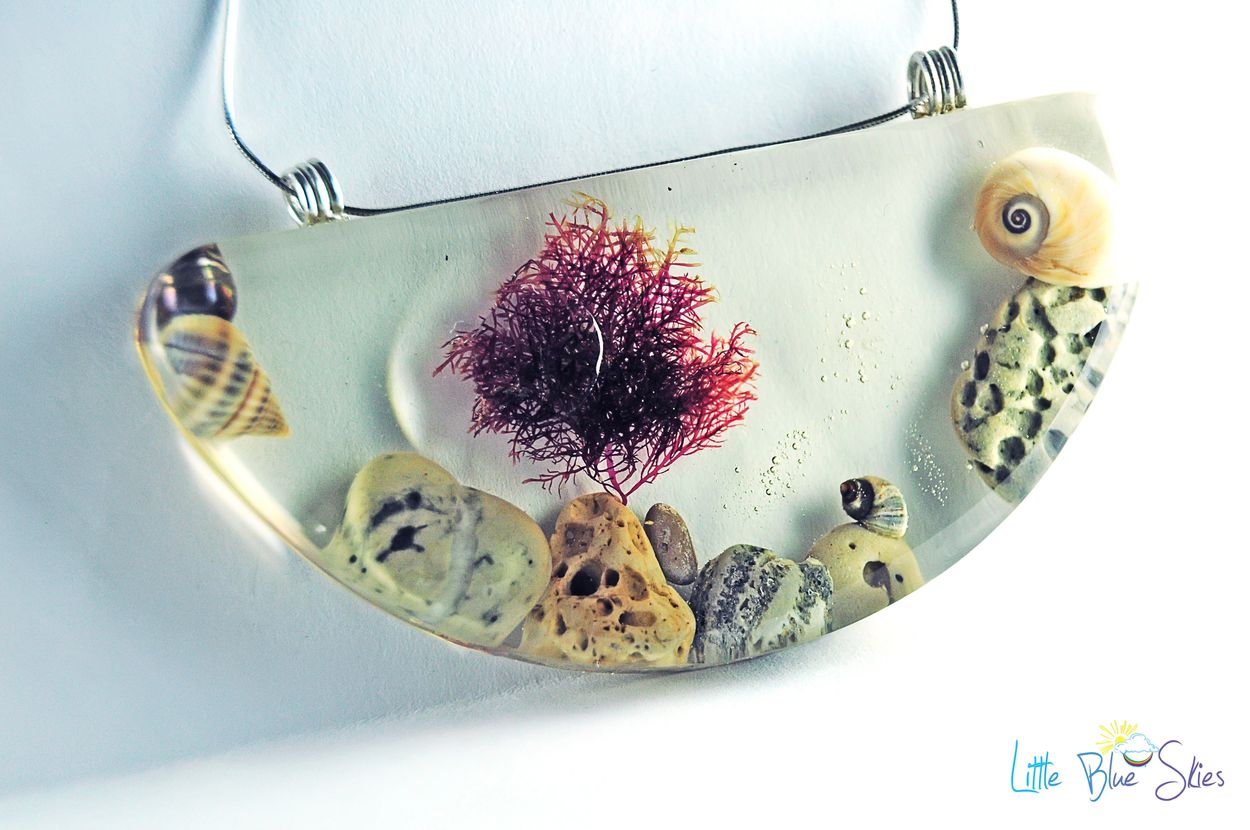 pendant necklace unique marine natural handmade gifts jewelry epoxy resin art ocean sea summer taste