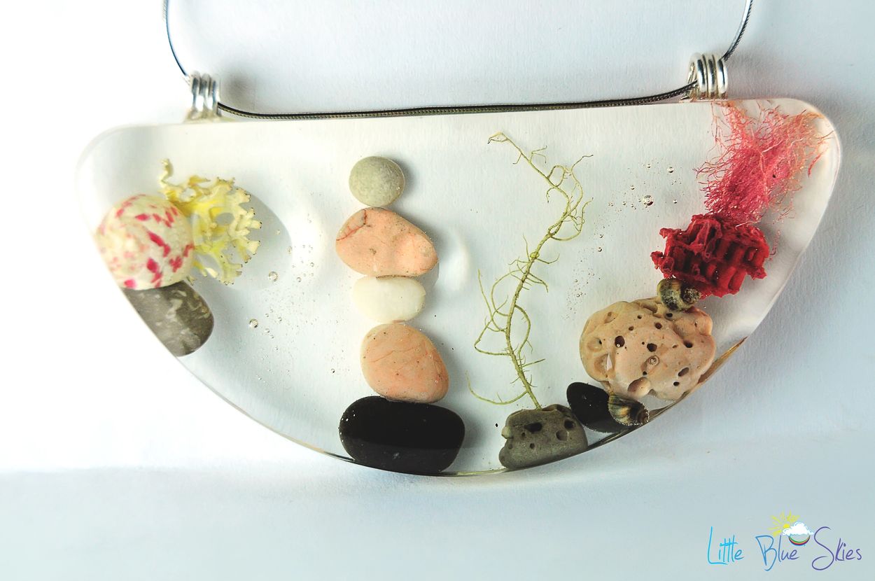 pendant necklace unique marine natural handmade gifts jewelry epoxy resin art ocean sea summer taste