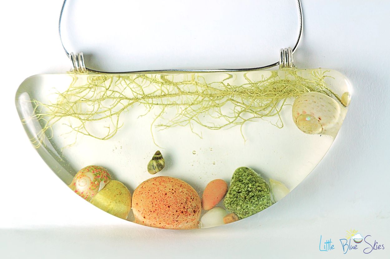 pendant necklace unique marine natural handmade gifts jewelry epoxy resin art ocean sea summer taste